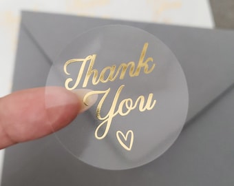Thank You Labels, Clear Transparent Stickers With Gold Foil Lettering ...