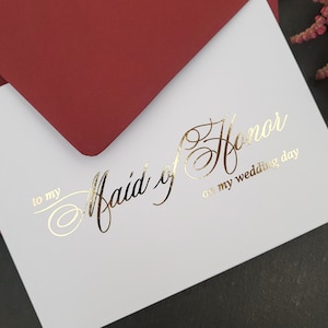 Carte de voeux de demoiselle d'honneur en feuille d'or le jour de mon mariage Carte de remerciement de demoiselle d'honneur Carte à plier pour demoiselle d'honneur