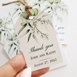XOXOKristen Custom Personalized Small Greenery Personalized Thank you Wedding Tags with Eucalyptus, Favors for-Birthday, Baptism, Bridal Shower, Baby Shower - Rustic Tags for welcome bags, gift bags, boxes, jars, bottles, candy