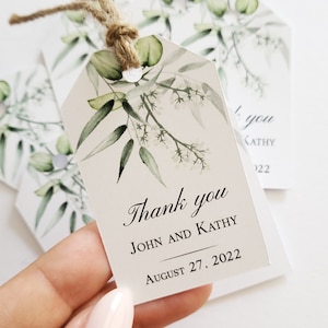 Etiquetas de casamento de agradecimento personalizadas com pequenas hortaliças com eucalipto, lembrancinhas para aniversário, batismo, chá de panela, chá de bebê - etiquetas rústicas