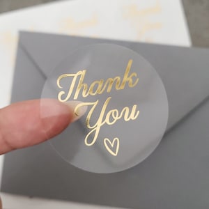 Gold Foil Thank You Stickers: Clear Wedding Favor Labels