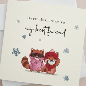 Feliz aniversário para meu melhor amigo, cartão de aniversário de melhor amigo, cartão de aniversário fofo para melhor amigo, cartão de aniversário de ilustração de inverno, cartões infantis