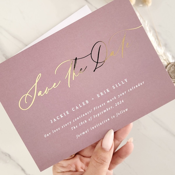 Dusty Rose Save the Date Cards for Weddings with Gold Foil, Rose Gold Wedding Cards with Envelopes, Wedding Announcement Template Cards