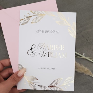 Save The Date in lamina d'oro con buste, Save The Date per matrimonio con ornamenti floreali, biglietti Save Date 5x7, inviti Save Our Date