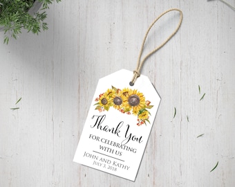 Sunflower Wedding Favor Tags Personalized Thank You Gift Tags Wedding Party Bridal Party Decoration Custom Wedding Thank You For Favors