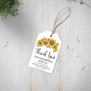 Sunflower Wedding Favor Tags Personalized Thank You Gift Tags Wedding Party Bridal Party Decoration Custom Wedding Thank You For Favors image 1