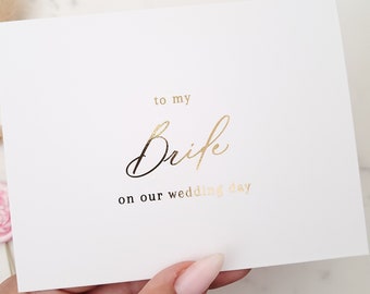 To My Bride Wedding Day Card: Gold Foil Calligraphy, Groom Gift