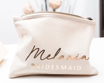 Bruidsmeisje geschenken ideeën, gepersonaliseerde reizen make-up tas, Maid of Honor Gift Bag, aangepaste make-up etui, monogram geschenken, gouden bruidsmeisje tas