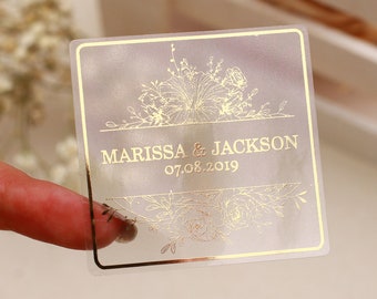Gold Foil Wedding Favors, Semi Transparent Labels, Stickers for Wedding, Bridal Party Decor, Square Favor Stickers, Gold, Wedding Party