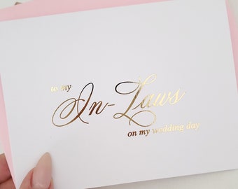 Gold Foil In-Laws Wedding Day Card Elegant Calligraphy Note