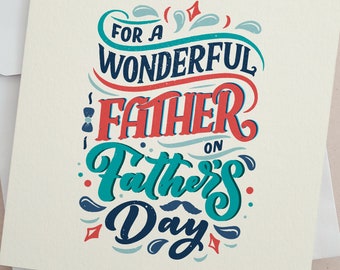 Happy Father’s Day Card, Fathers Day Card, For a Wonderful Father, Daddy Fathers Day Card, Personalized Blue Fathers Day Gift Card For Dad