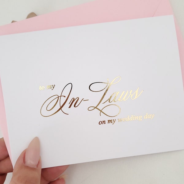 Gold Foiled To my In-Laws on my Wedding Day Card Silver Rose Gold Fold Card for In Laws Wedding Party Gift Card To my In Laws Note Card