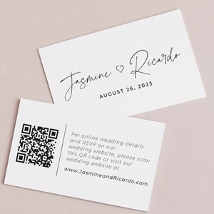 QR-code bruiloft website kaart, bruiloft website insteekkaart, bruiloft bijlage kaart, bruiloft invoegen details kaart, moderne RSVP online kaarten