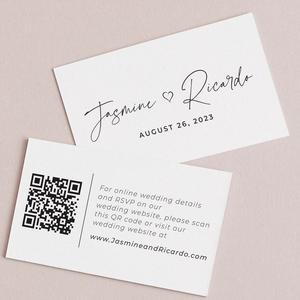 QR Code Wedding Website Insert Card: Modern RSVP Details
