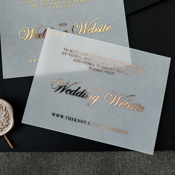 Wedding Website Vellum Cards, Wedding Insert Cards with Gold Foil, Elegant Wedding Visit our Website Insert Card, Wedding Detail Card