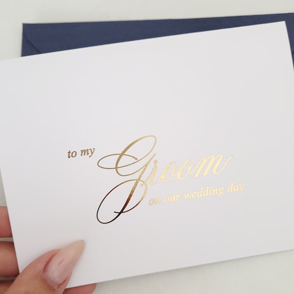 Carte de vœux pour mon marié avec feuille d'or le jour de notre mariage Carte de vœux en argent et or rose pour le marié Carte-cadeau de fête de mariage pour mon mari Carte de correspondance