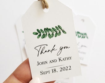 Greenery Branch Thank you Wedding Favor Tags,  Personalized Wedding Gift Tags, Rustic Wedding Tags, Botanical Thank You Favours