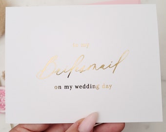 To my Bridesmaid on my Wedding Day Card, Wedding Day Card, Card from Bride, On my Wedding Day, Wedding Thank You Card, Wedding Cards Gold