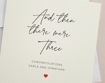 New Baby Card, And Then There were Three Card, Personalized New Baby Card, Pregnancy Congratulations for Friends, Cute Baby Announcement