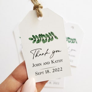 Greenery Branch Thank you Wedding Favor Tags, Personalized Wedding Gift Tags, Rustic Wedding Tags, Botanical Thank You Favours image 1