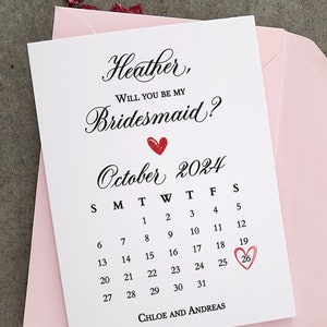 Kalender bruidsmeisje voorstel, rood hart, save our date bruidsmeisje kalenderkaart, Will you be my bruidsmeisje bruiloft inzetstuk voor bruidsmeisjesdoos