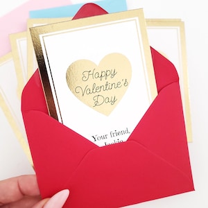 Kids Happy Valentine&#39;s Day Mini Cards, School Valentine, Kids Valentine, Toddler Valentine, Boy or Girl Valentine Card with Gold Foil