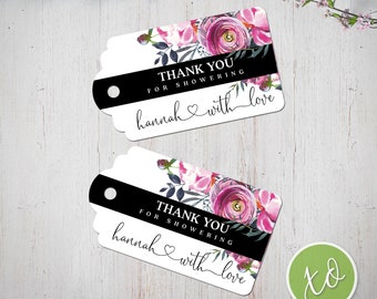 Tags gepersonaliseerde bedankje voor babyshower: bloemen bedankkaartjes