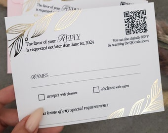 OSA-kort för bröllop i guldfolie med QR-kod