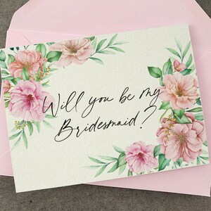 Bridesmaid Proposal Card with Pink Flowers, Will you be my Bridesmaid, Maid of Honor Gift Card, Bridal Party Proposal Box, Wedding Cards