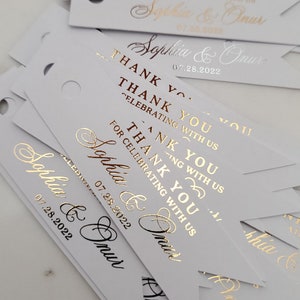 Custom Wedding Favor Gold Foiled Thank you for celebrating with us Tags, Personalized Gift Bags Hang Tags, Wedding Thank you Tags, Gift Tag