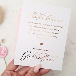 Cartão de proposta de madrinha personalizado para tia ou tia, cartão de você será minha madrinha com poema, cartão de proposta de batismo, folha de ouro, ouro rosa