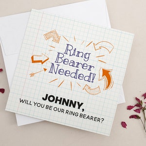 Aangepaste ringdrager nodig voorstelkaart, oranje notitieboek Bent u onze ringdrager, leuke page jongen voorstelkaart, ringbeveiligingsvoorstel