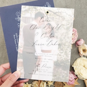 Stylish Vellum Wedding Invitation with Photo and Ellegant Calligraphy Personalized Semi-Transparent Wedding Invites with Custom Picture