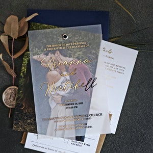 Photo Wedding Invitations Personalized, Gold Foiled Vellum Wedding Invitation with RSVP, Custom Rose Gold Wedding Invitations with Envelopes