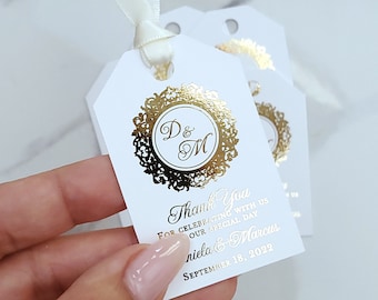 Gold Foiled Monogram Thank you Wedding Favor Tags,  Personalized Wedding Gift Tags, Custom Wedding Tags, Gold Thank You Favour Hang Tags