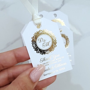Monogramme doré, étiquettes de remerciement pour mariage, étiquettes de cadeau de mariage personnalisées, étiquettes de mariage personnalisées, étiquettes volantes de remerciement en or