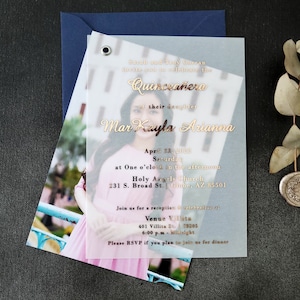 Vellum Quinceanera Invitations with Photo: Gold Foil Mis Quince Invites