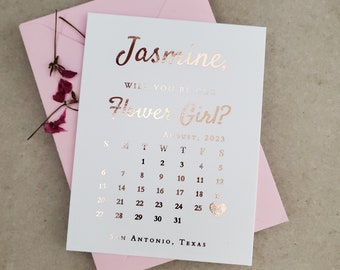 Gold Foil Flower Girl Proposal Calendar Card Save the Date Silver Rose Gold Flower Girl Gift Card Will you be my Flower Girl Insert Card