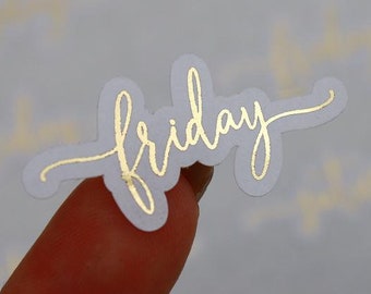Gold Foil Days Of The Week Planner Stickers: Script Journal Stickers