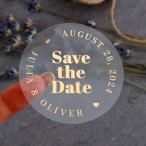 Wedding Save the Date Stickers, Save the Date Envelope Seals, Custom Stickers for Save the Date Invitations, Gold Foiled Wedding Stickers