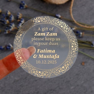 Un regalo da Zam Zam Adesivi per bomboniere, etichette per acqua Zam Zam, Per favore, tienici nei tuoi adesivi per bomboniere duas