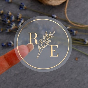 Goud verijdelde bruiloft gunst stickers helder transparant vinyl stickers envelop zeehonden voor uitnodigingen bloemen monogram Rose gouden etiketten stickers