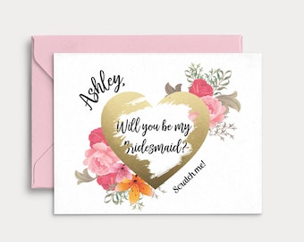Personalized Bridesmaid Proposal Scratch off Card Pink Floral Funny Will You Be my Bridesmaid, Maid of Honor Proposal Cards Bridesmaid Gifts