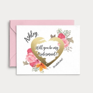 Biglietto di proposta di damigella d'onore personalizzato con gratta e vinci, rosa, floreale, divertente, vuoi essere la mia damigella d'onore, biglietti di proposta di damigella d'onore, regali per damigelle d'onore