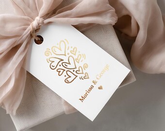Personalized Heart Foil Wedding Thank You Favor Tags - Elegant Custom Favor Labels