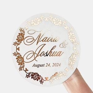 Custom Wedding Stickers for Favors Personalized with Gold Floral Frame, Thank you Stickers for Wedding Favors, Gold Wedding Envelope Seals