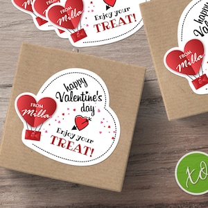 Kids Valentine Favor Stickers, School Valentine, Valentine Treat Box Gift Stickers for Kids, Classroom Valentine, Red Heart Valentine Favor