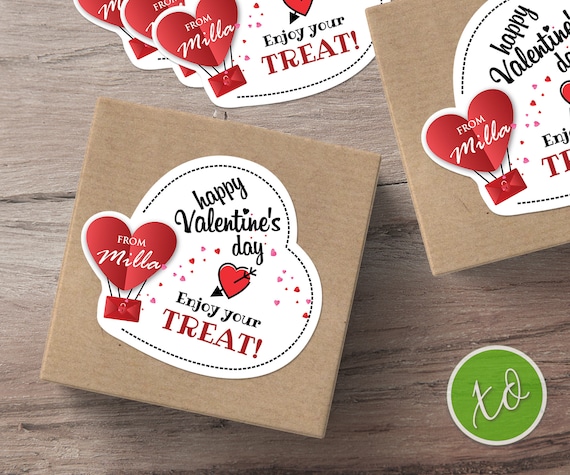 Kids Valentine Favor Stickers, School Valentine, Valentine Treat Box Gift  Stickers for Kids, Classroom Valentine, Red Heart Valentine Favor 