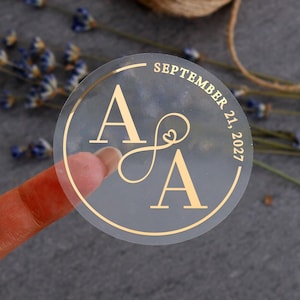 Adesivi trasparenti per matrimoni con lamina d'oro, sigilli personalizzati per buste con monogramma e simbolo dell'infinito per bomboniere, etichette adesive per bicchieri immagine 11