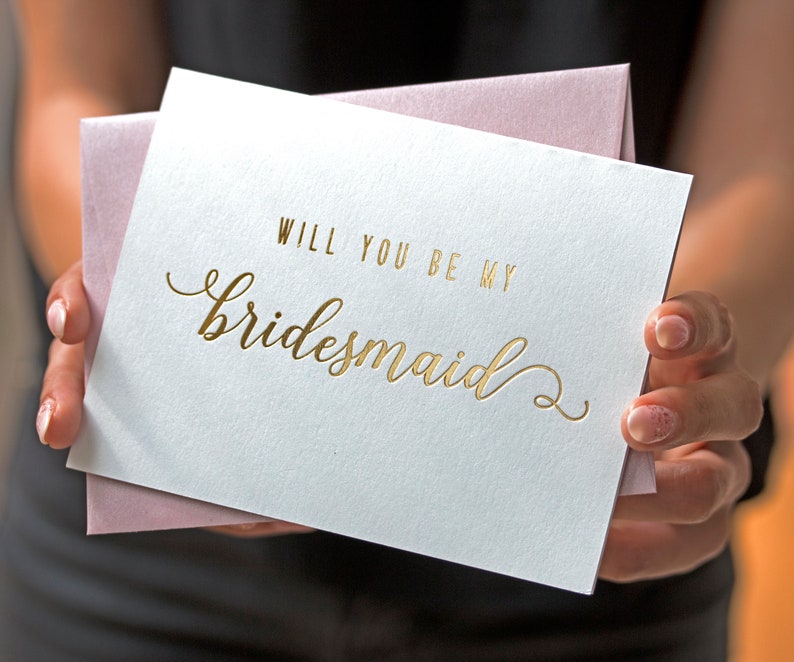 Gold Foil Will You Be My Bridesmaid Card Bridesmaid Proposal Bridesmaid Gift Bridesmaid Invitation Personalized Calligraphy Script Gold Foil image 3